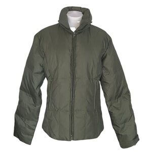 DKNY Olive Green Quilted Down Nylon Car Coat Jacket Sz M